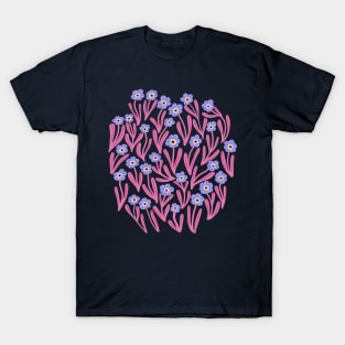 Cute minimalist ditsy flowers in blue and pink T-Shirt